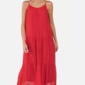BELLA AMBRA Silk Blend Red Dress Size M Tiered Maxi New‎